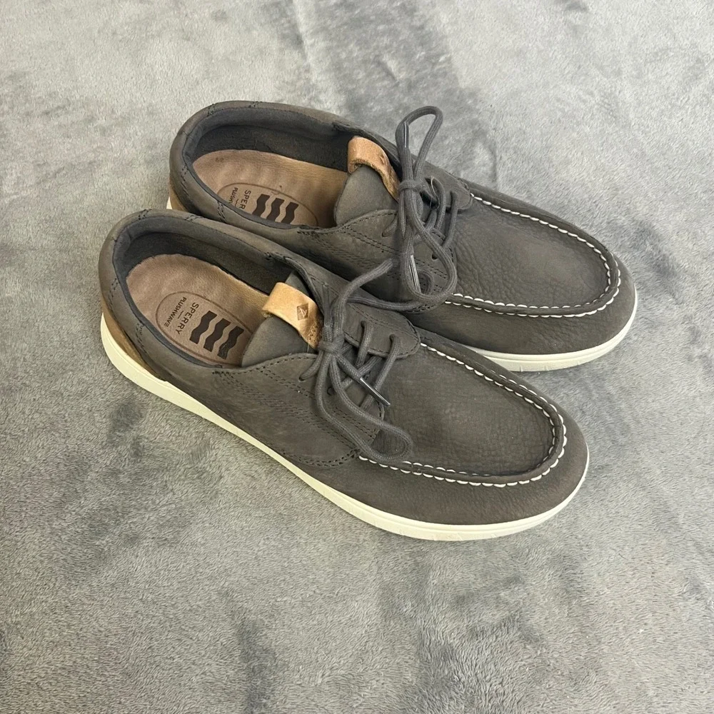 Sperry Boat Shoes Mens 8 Grey Leather Plushwave Moc Toe STS22674
